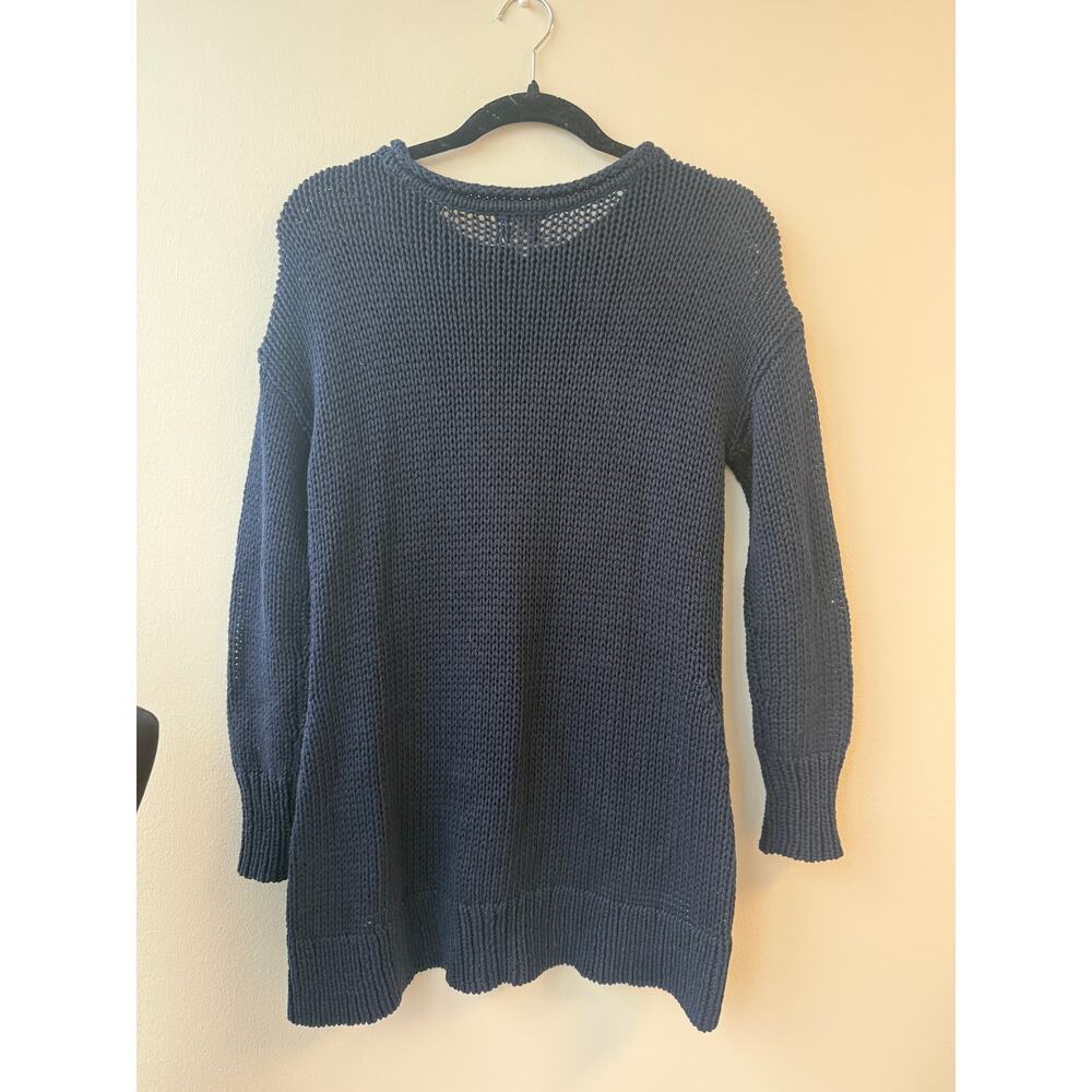HiHo Tortola BVI Navy Chunky Knit Crew Neck Sweater Tunic Hi-Lo Hem Size S
